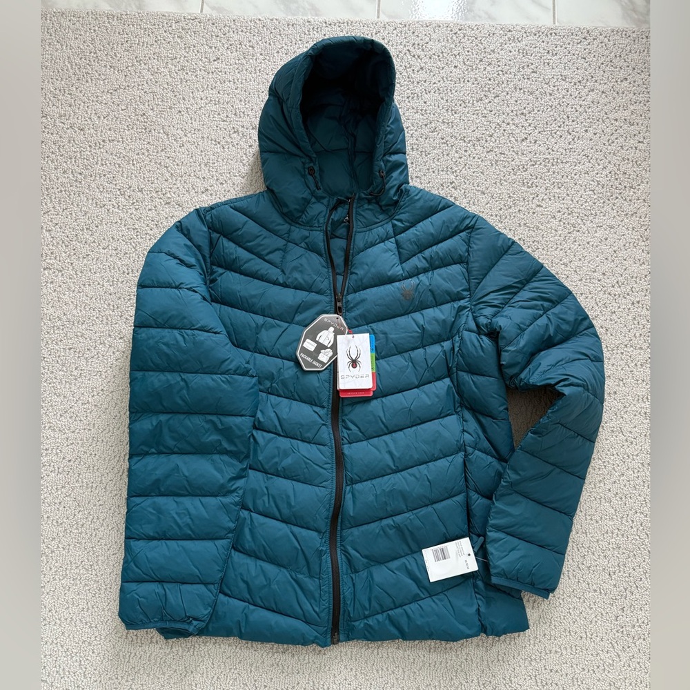Spyder Men’s Blue Hooded Puffer Jacket - NWT size M